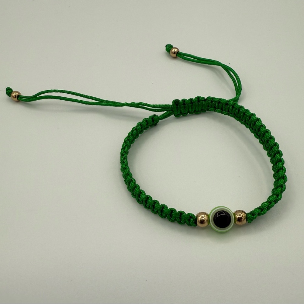 Green Braided Bracelet with Beads